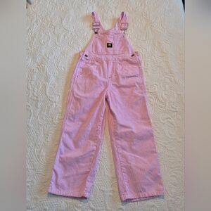 John Deere girls size 6X pink and white striped overalls, EUC